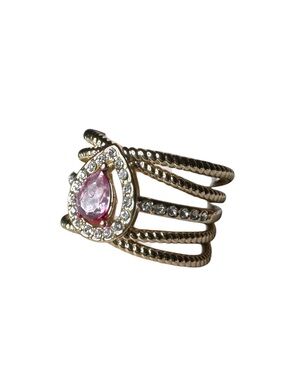 5/$25 😻 Gold-Tone Pink Teardrop Crystal Multi-Band Ring